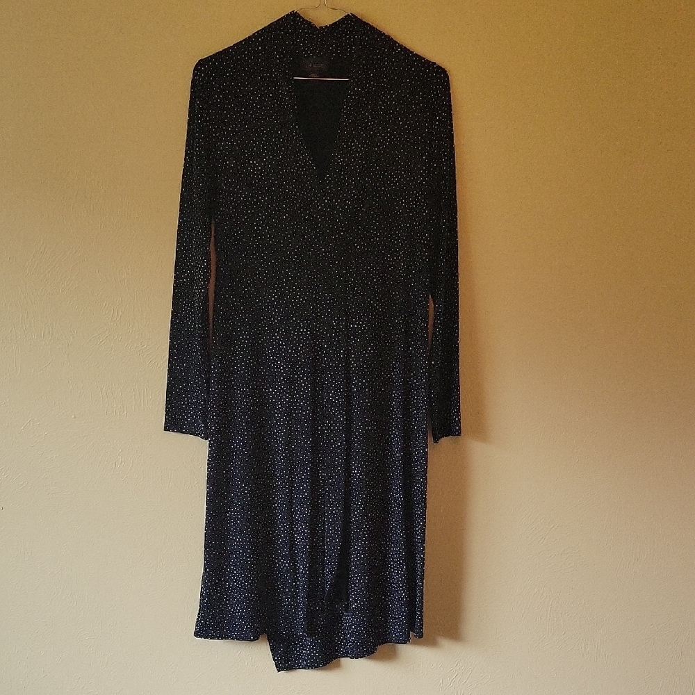 J. Jill Black Polka Dot V-Neck Dress Wearever Collection Faux Wrap Old Money